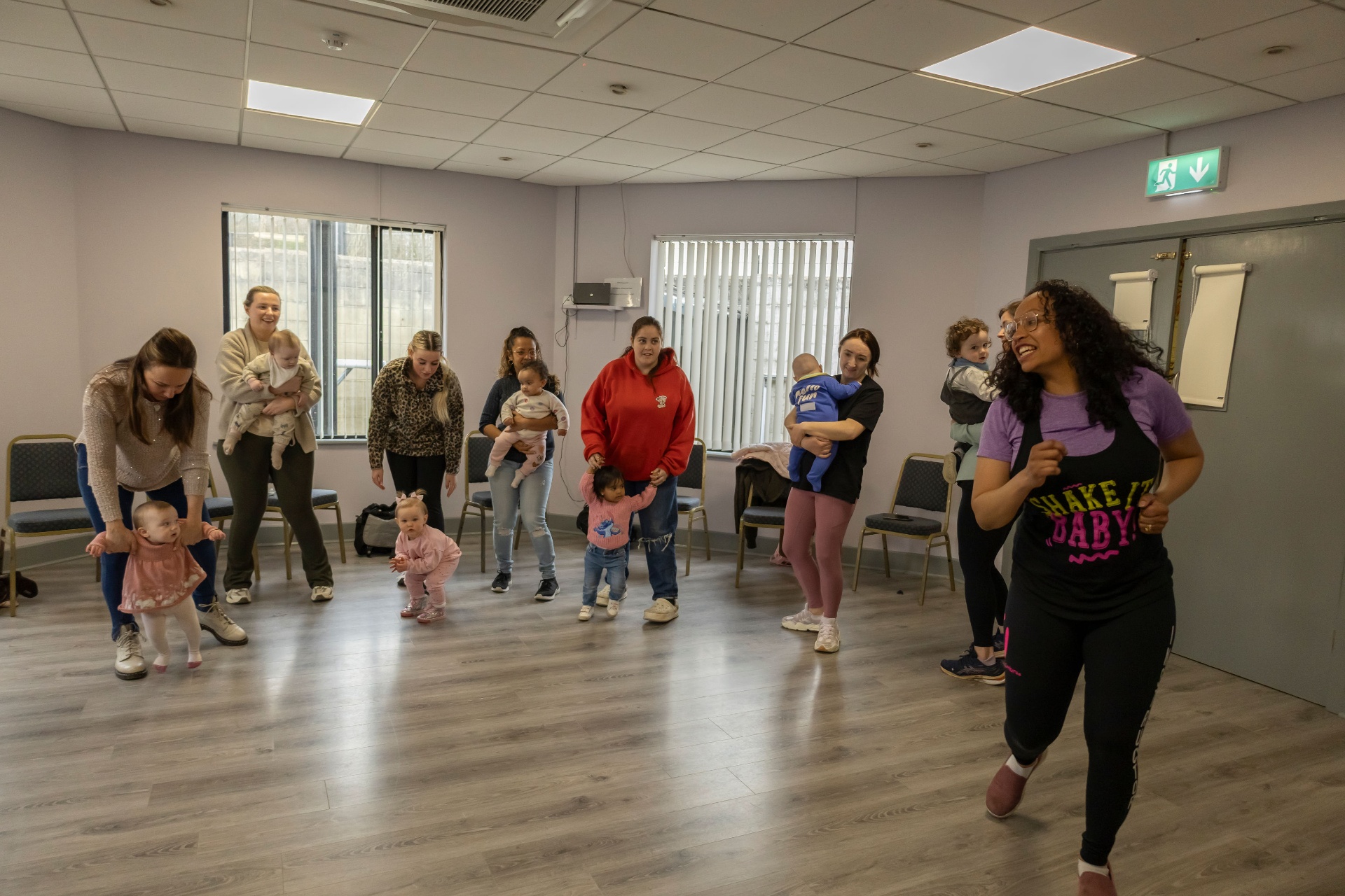 Jessica leading a Zumbini class with a group of mums and little ones in Dundalk